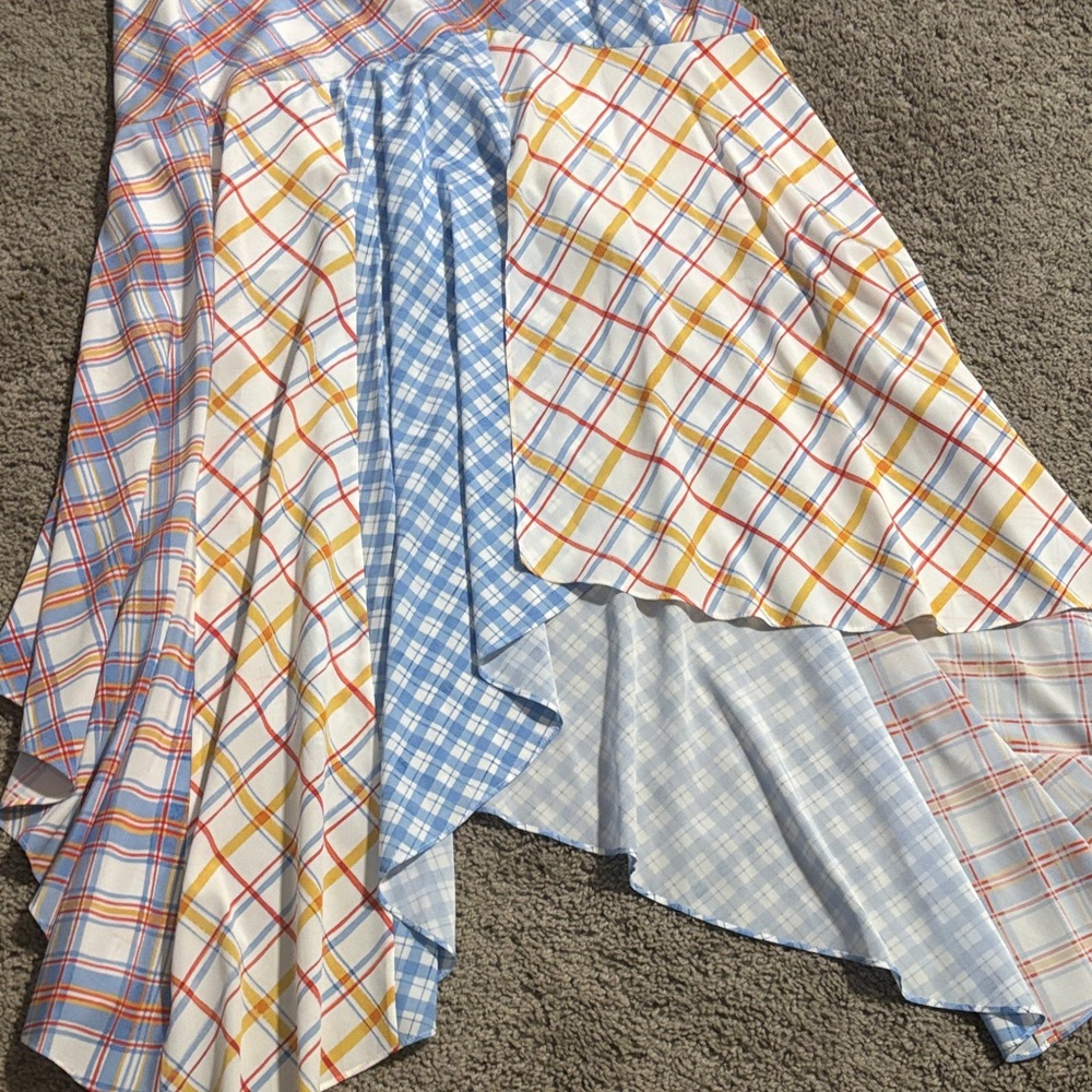 Veronica Beard Asymmetrical Handkerchief Skirt Blue and Yellow Plaid, Size 2 - Picture 3 of 8